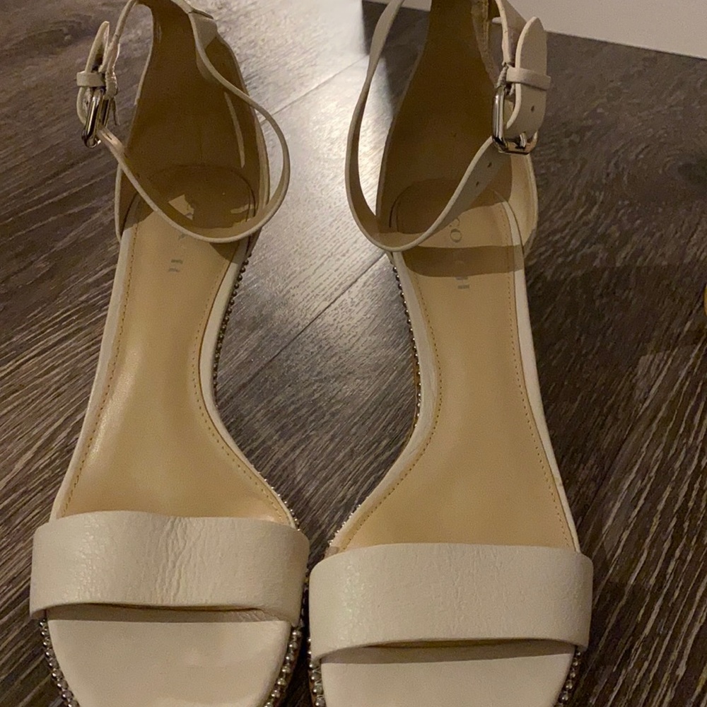 Coach Maude-Cream Silver Studded Ankle Strap Dress Sandals 8B